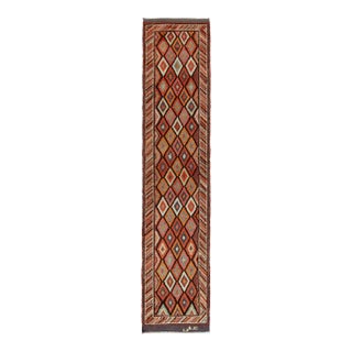 1950s Vintage Tribal Runner in Multicolor Diamond Patterns, Geometric Border For Sale