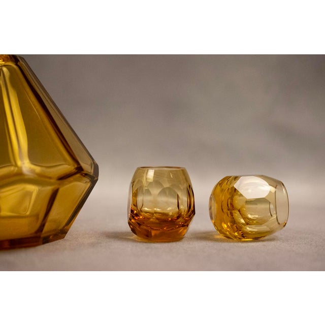 Glass Art Deco Carafe and Liqueur Glasses in Frosted Orange Faceted Glass by Rudolf Eschler for Moser Karlsbad, 1940s, Set of 6 For Sale - Image 7 of 18