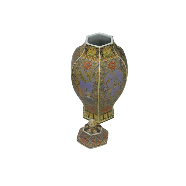 Ceramic Chinese Porcelain Hexagonal Pagoda Vase With Lid – Floral & Bird Motif For Sale - Image 7 of 11
