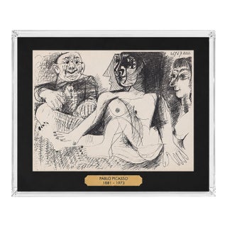 Pablo Picasso 1967 Offset Lithograph, Framed Vintage Picasso Dessins Print in Lucite Shadow Box For Sale
