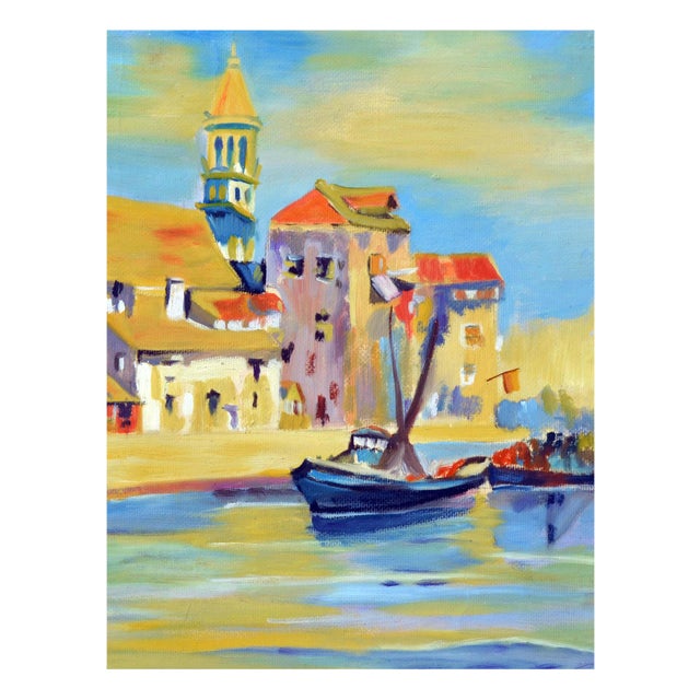 Impressionist Vintage Oil Painting of Venetian Fishing Boats For Sale - Image 3 of 4