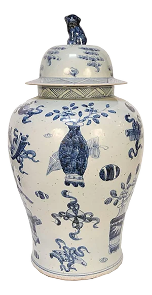 Chinese Blue and White Jar with Scholars' Objects