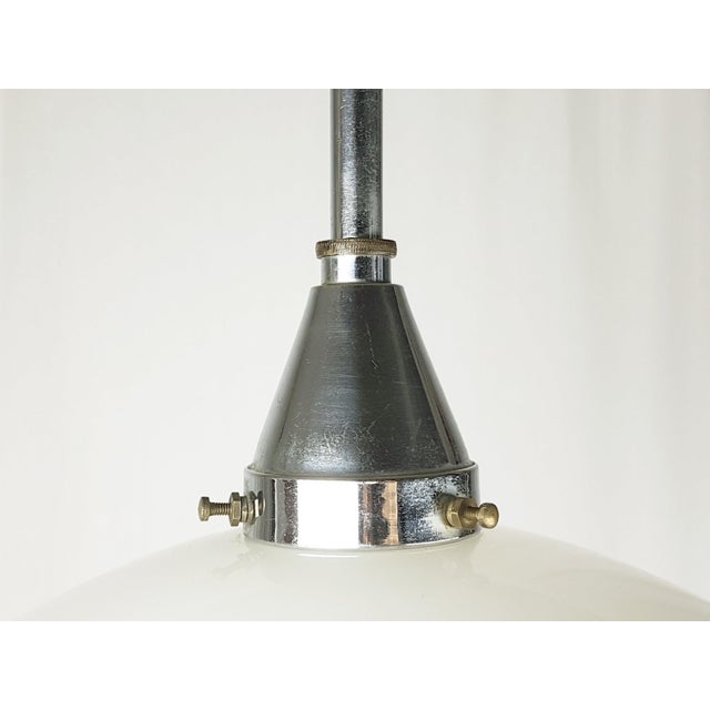 1930s Chrome-Plated and Opaline Glass Pendant Lamp by Otto Müller for Megaphos, 1930s For Sale - Image 5 of 18