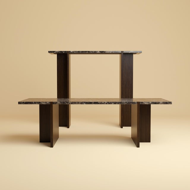 Emperador Dark Marble and Smoked Oak Console Table by Lebanto For Sale - Image 4 of 5
