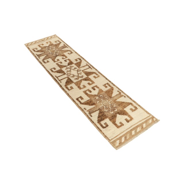 Tribal Vintage Tribal Runner in Beige-Brown Geometric Pattern, Medallion Style For Sale - Image 3 of 7