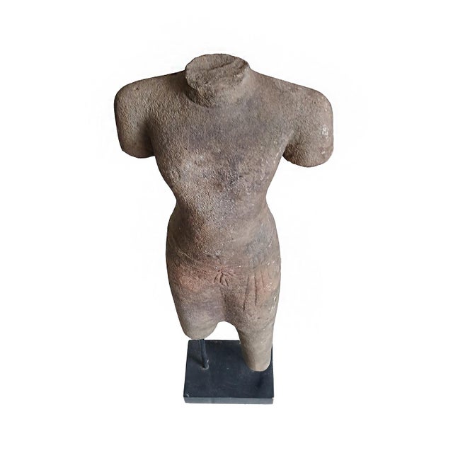 Reclaimed Khmer Torso Sculpture, Hand-Carved Sandstone, Thailand, 1930 From the Collection of Vicente Wolf For Sale - Image 9 of 12