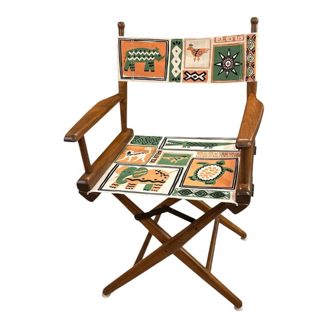 Walnut Directors Chair Folding New Canvas Textile Seat For Sale