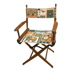 Walnut Directors Chair Folding New Canvas Textile Seat