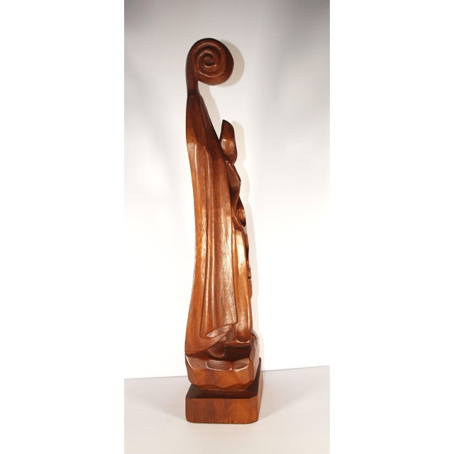 Wood Hand Carved Walnut Wood Abstract Statue of Virgin Mary/Madonna 22” For Sale - Image 7 of 8
