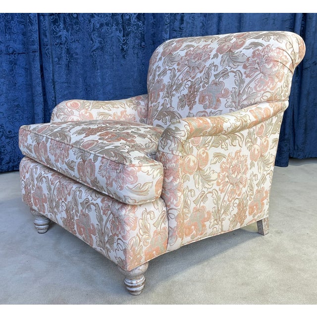 Lounge Chair by Hickory Craft Chair With Orange and Creme Color Damask Fabric For Sale - Image 14 of 14