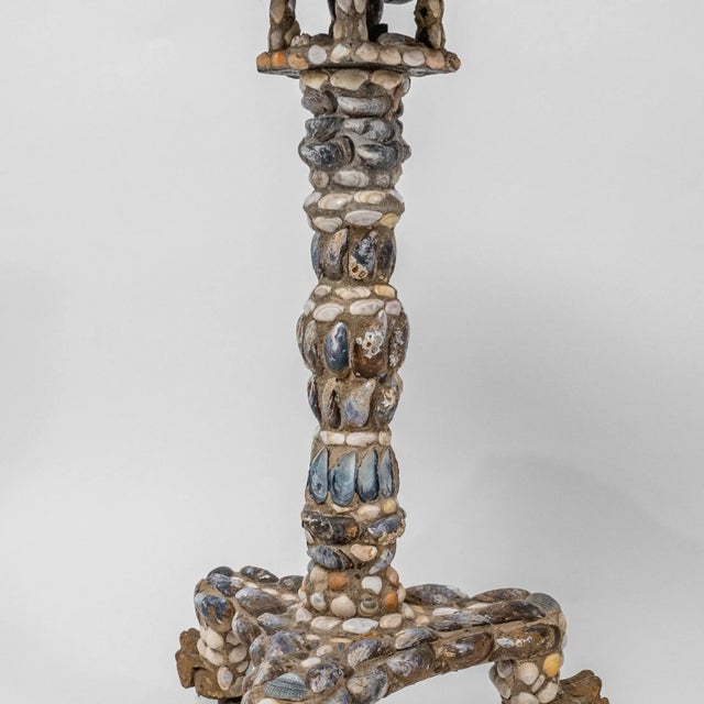 English Regency Shell Encrusted Tri-Pod Pedestal Side Table For Sale - Image 10 of 11