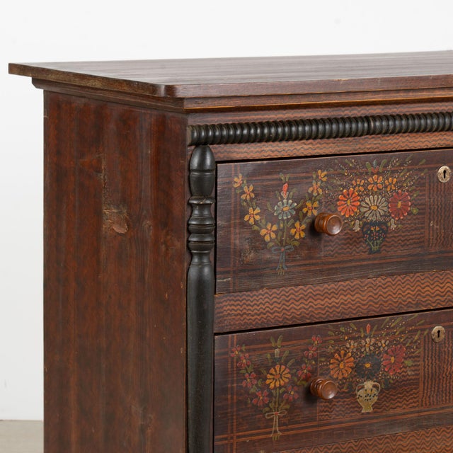 Brown 19th Century Hungarian Original Hand-Painted Pine Chest of Three Drawers For Sale - Image 8 of 16