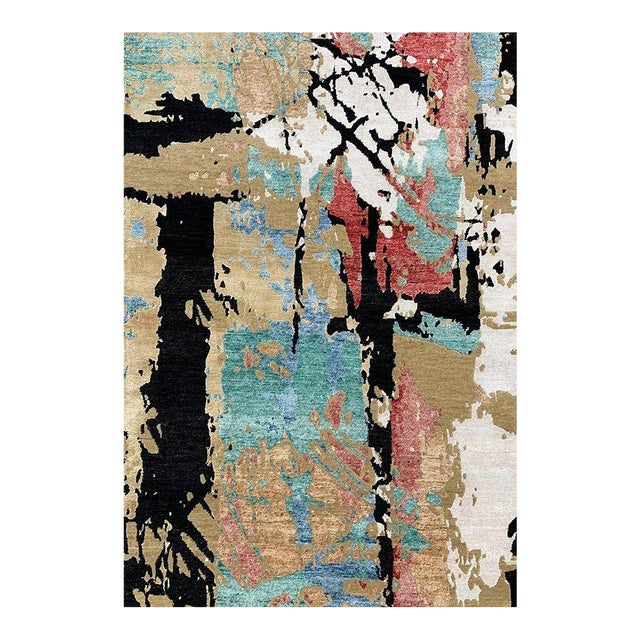 Handwoven Modern Abstract Area Rug 4x6 For Sale