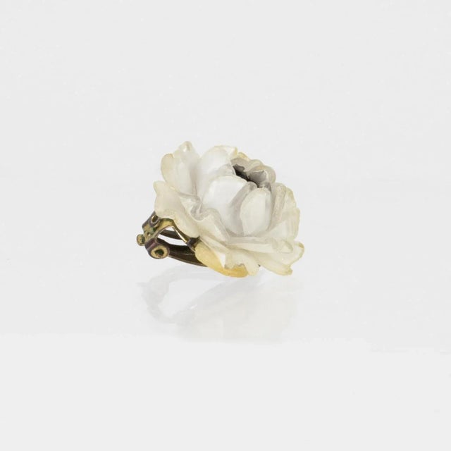 Cilea Paris White Rose Resin Pair of Clip Earrings For Sale In Atlanta - Image 6 of 6