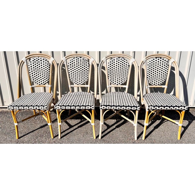 Late 20th Century Vintage Indoor/Outdoor Stackable Woven Riviera Bistro Chairs- Set of 4 For Sale - Image 5 of 11