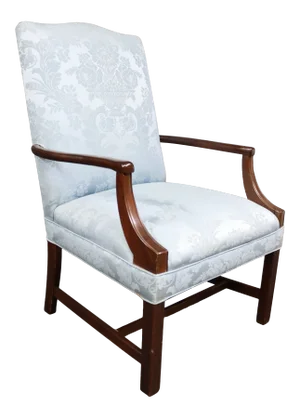 Chippendale Style Mahogany Blue Damask Library Chair