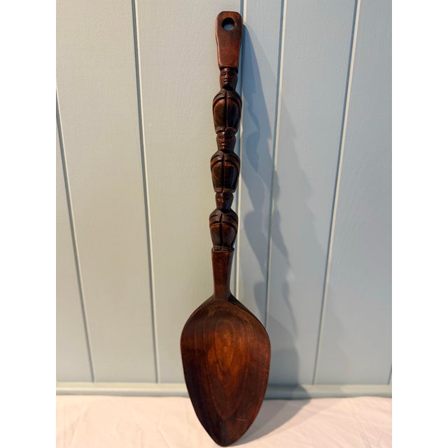Oversized Carved Wooden Salad Spoon & Fork Server Set For Sale - Image 4 of 12