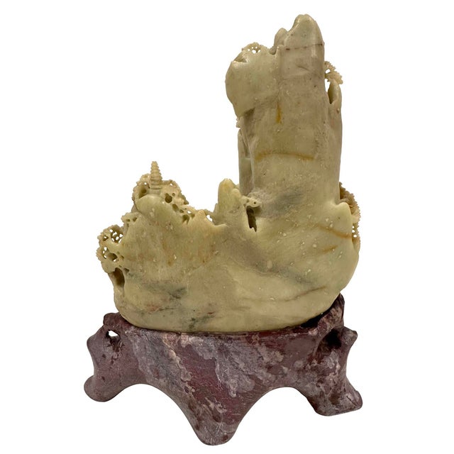 Vintage Hand Carved Chinese Soapstone Mountain Village With Pagoda Landscapes For Sale - Image 12 of 12