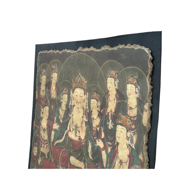 Paper Oriental Tong Dynasty Style Bodhisattva Painting on Paper Mache Wall Art For Sale - Image 7 of 12