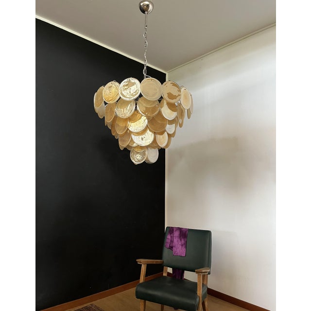 Vintage Space Age Murano Chandelier Albaster Iridescent Glasses, 1990 For Sale - Image 9 of 18