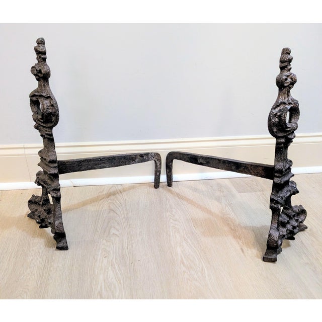 Antique 19th-Century Rococo Revival Cast Iron Andirons - Decorative Pair For Sale In Raleigh - Image 6 of 10