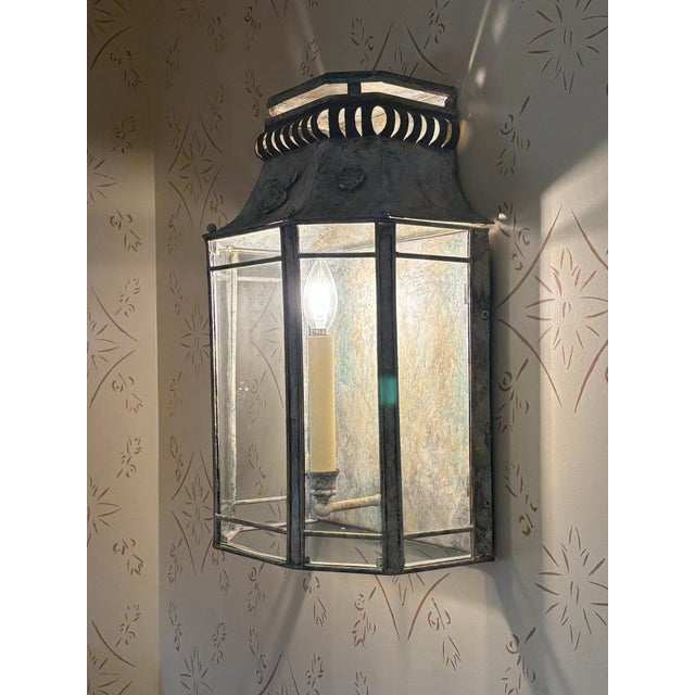 Metal Niermann Weeks Patinated Zinc Wall Lantern Sconces - A Pair For Sale - Image 7 of 10