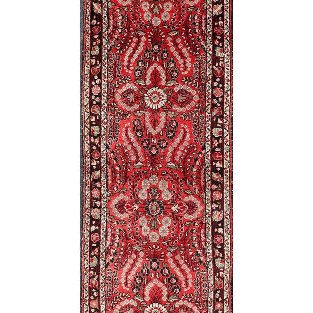 Mid 20th Century Vintage Lilihan Runner With Red Field and Bold Floral Medallion Design For Sale - Image 5 of 13