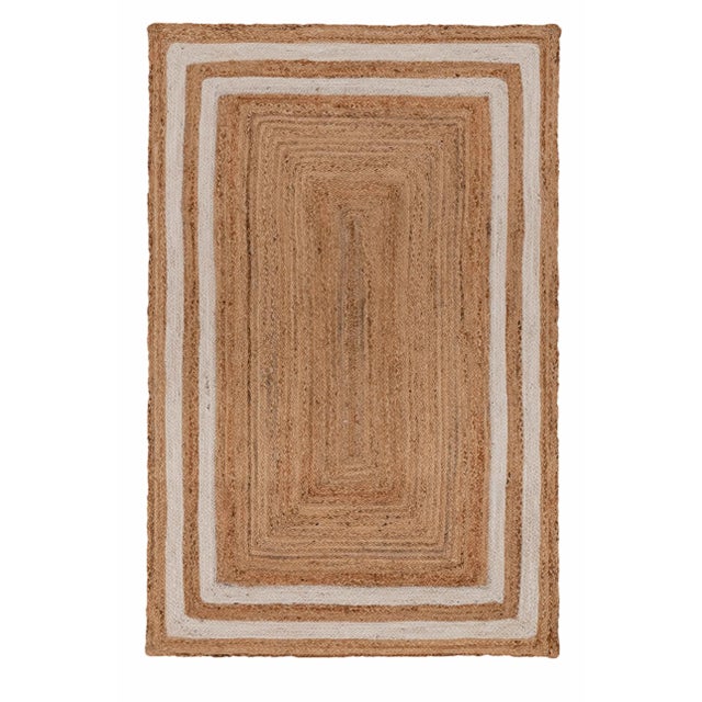 White Border Rectangle Jute Handmade Rug 2.6'x6' Ft. For Sale - Image 10 of 10