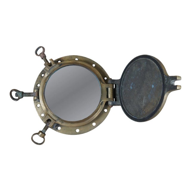 Early 20th Century Solid Brass Maritime Ships Porthole Storm Cover Window For Sale