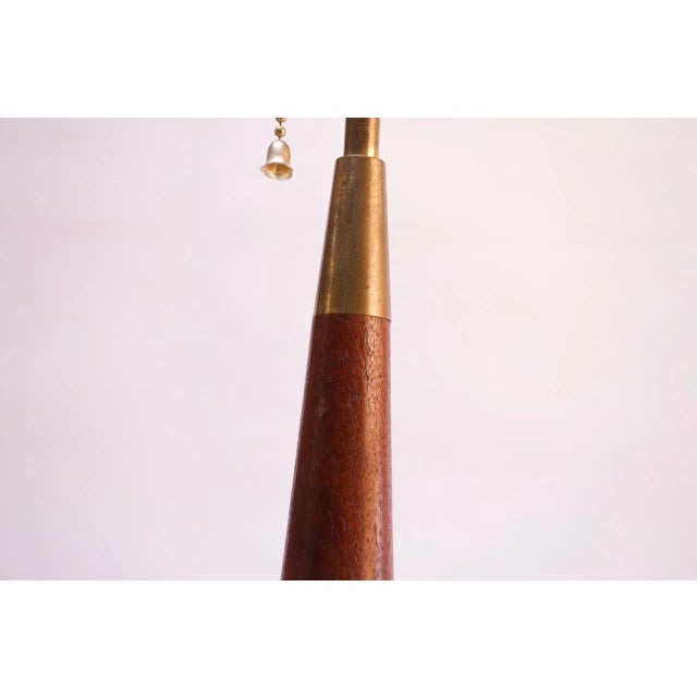 Tall Danish Modern Conical Table Lamp in Teak and Brass For Sale In New York - Image 6 of 12