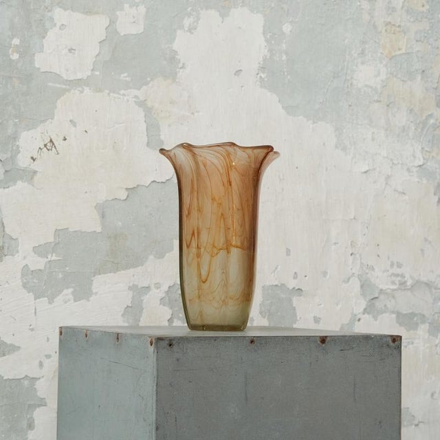 Mid-Century Wavy Orange Art Glass Vase, 1970s For Sale - Image 4 of 9