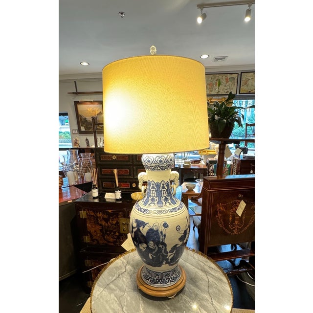 1990s 1990s Large Scale Chinese Export Blue & White Urn Form Lamp For Sale - Image 5 of 12
