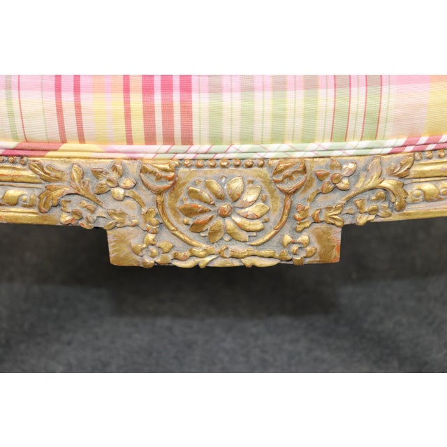 Pair of Louis XVI Style Gilt Carved Arm Chairs With Plaid Upholstery For Sale - Image 9 of 15