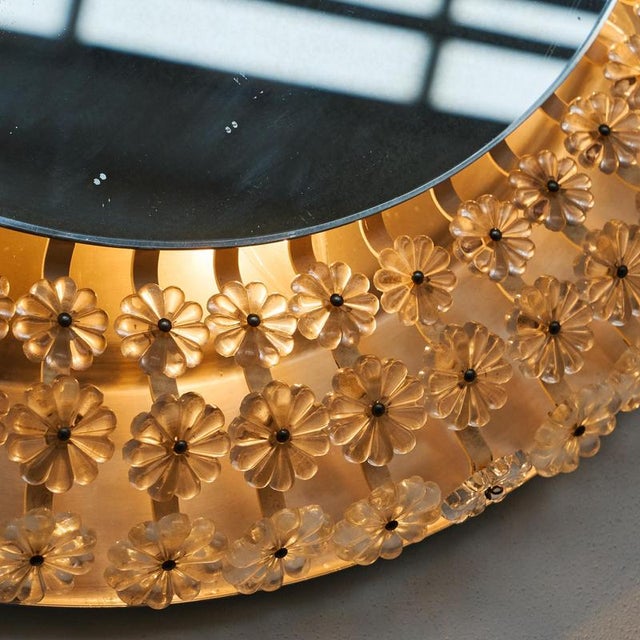 Mid-Century Illuminated Mirror in Pressed Glass with Floral Frame, 1950s For Sale - Image 3 of 11