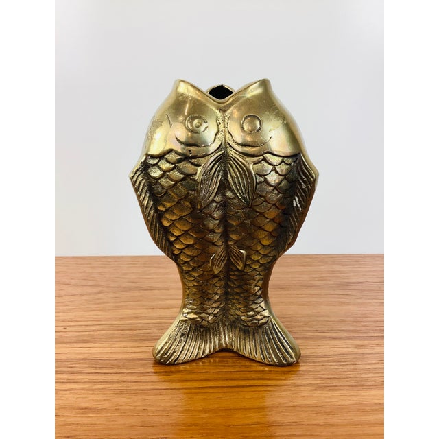 Chinoiserie Vintage Brass Goldfish Koi Fish Vase / Vessel For Sale - Image 3 of 6