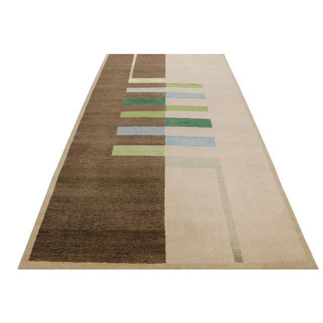 2010s Rug & Kilim’s Modern Bauhaus Geometric Beige Brown Blue and Green Wool Custom Rug For Sale - Image 5 of 7