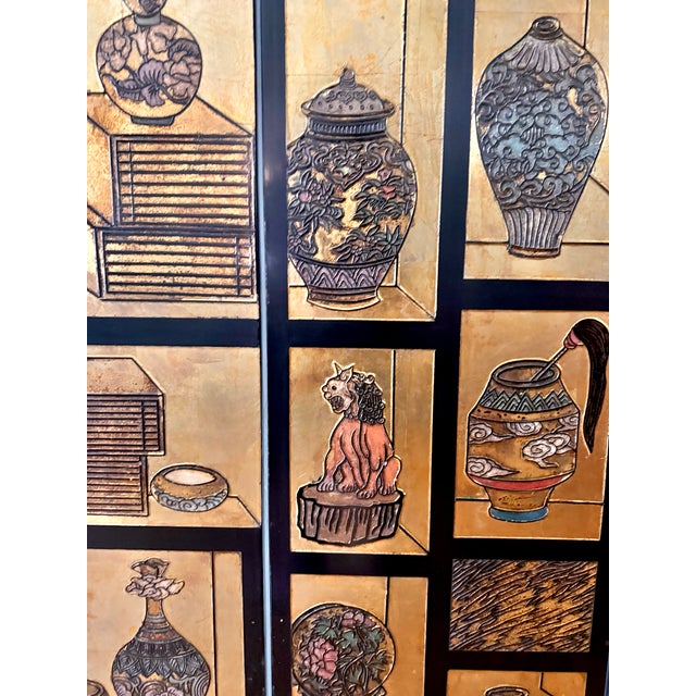 Wood 1970s Chinese Six-Panel Carved Gold Lacquered Coromandel Screen For Sale - Image 7 of 12