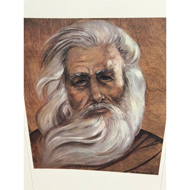 Vintage Lithograph print of a folk art portrait of Moses by a Franciscan monk from Missouri, the late Brother Matthew.