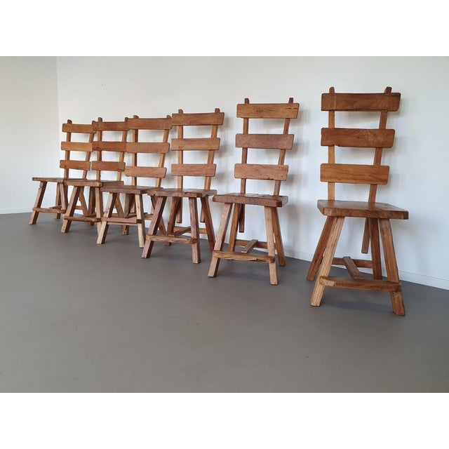 Brutalist Wabi Sabi Elm Dining Chairs and Table, Set of 6 For Sale - Image 4 of 14