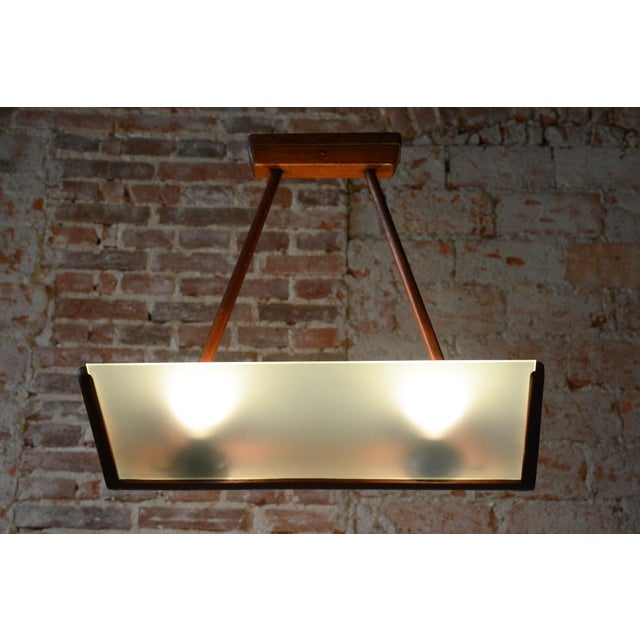Wood Mid-Century Chandelier in Beech and Milk Glass, Czech, 1950s For Sale - Image 7 of 11