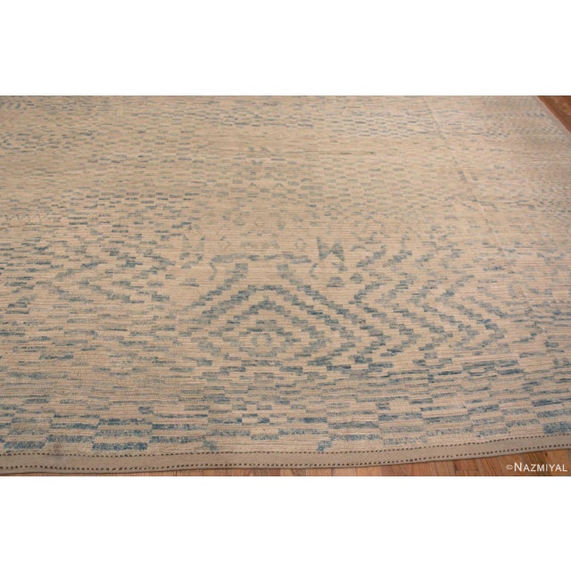 Cream Abstract Cream Light Blue Large Geometric Modern Area Rug For Sale - Image 8 of 9