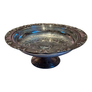 1950s Mid-Century Crescent Silver-Plated & Glass Pedestal Serving Bowl - 2 Pieces For Sale