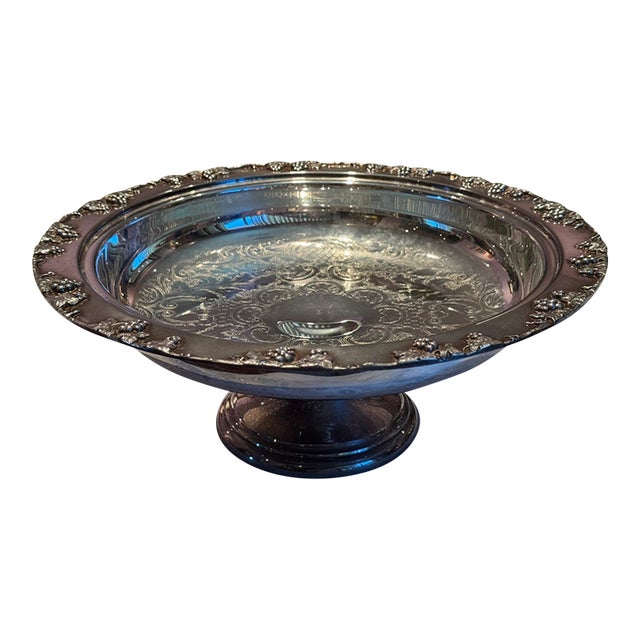 1950s Mid-Century Crescent Silver-Plated & Glass Pedestal Serving Bowl - 2 Pieces For Sale