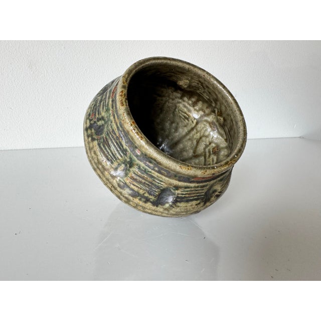 1980s Vintage Green Speckled Glazed Art Pottery Vase by Nason/ Sold For Sale - Image 11 of 11