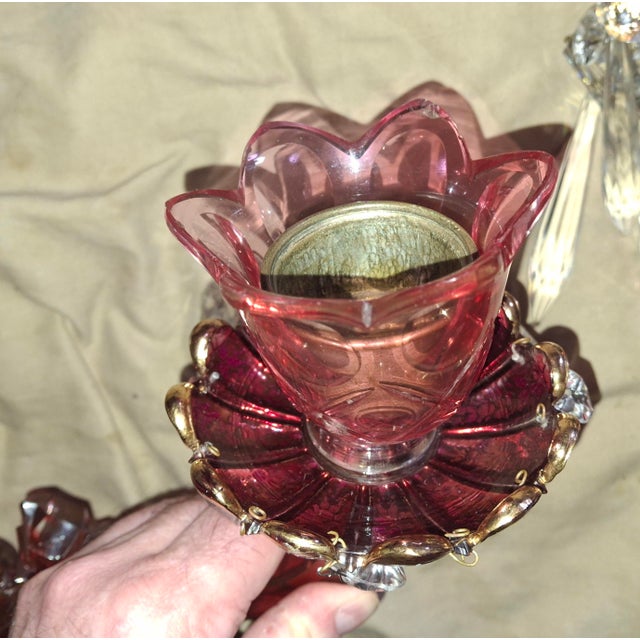 19th Century French Art Nouveau Red Art Glass/ Crystal Gilt Bronze Candle Wall Sconces Attrib. Baccarat True Left and Right Form For Sale - Image 9 of 18