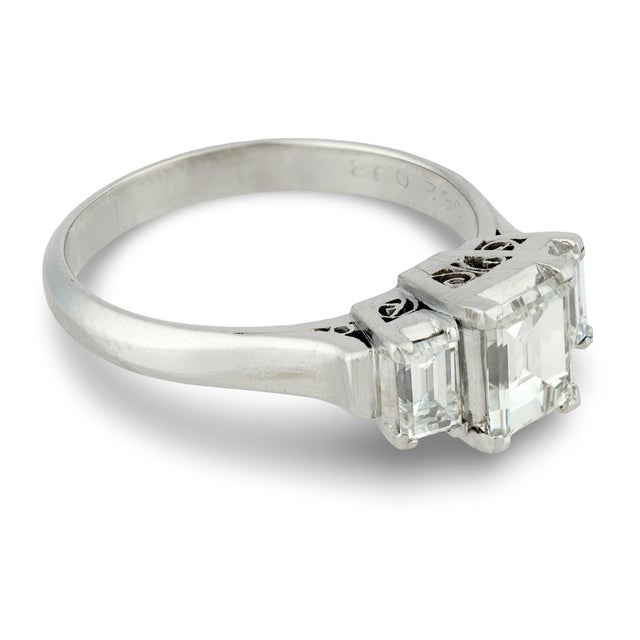 Vintage Gia Diamond Platinum Three Stone Engagement Ring, Size 8 For Sale - Image 4 of 7