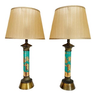1960s Chinoiserie Lamps & Shades - a Pair For Sale