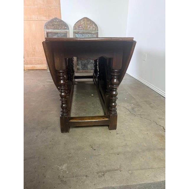 English Oak Gateleg Dining Table With Turned Supports For Sale - Image 14 of 15