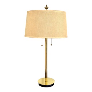 Mid 20th Century Brass Midcentury Modern Lamp With Linen Shade For Sale