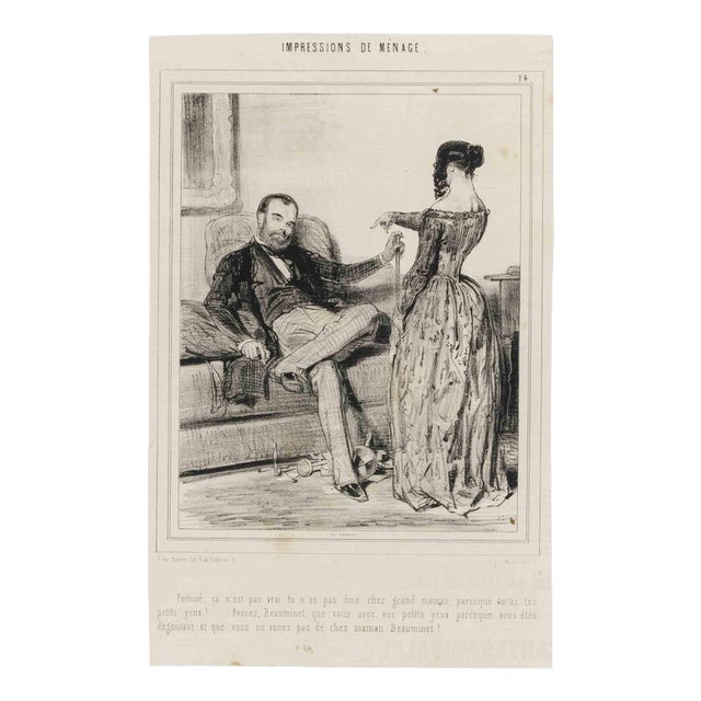 Paul Gavarni, Impressions of Ménage, Plate 14, Mid-19th Century, Lithograph For Sale